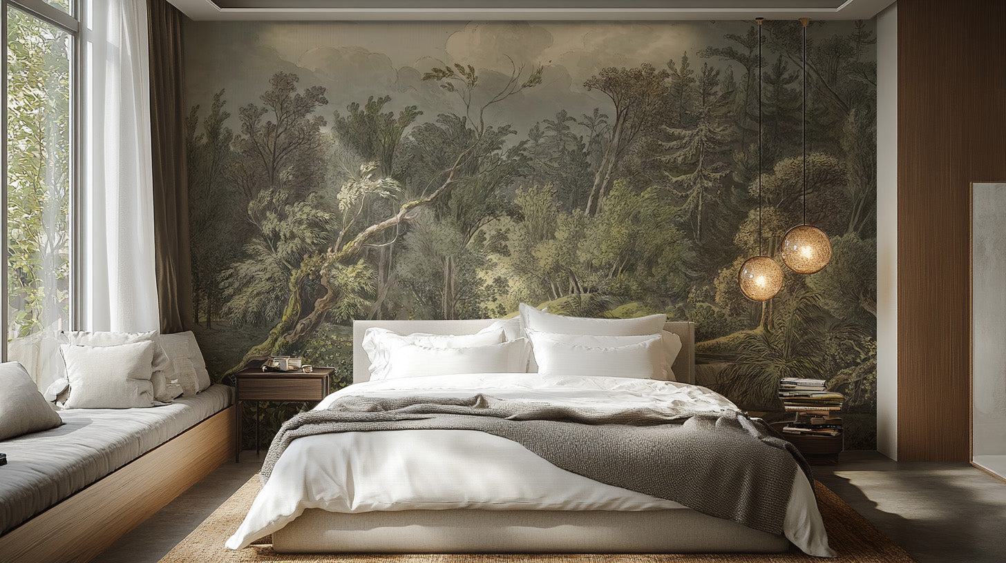 A colorful jungle wallpaper featuring a playful monkey swinging among lush tropical leaves and bright flowers.