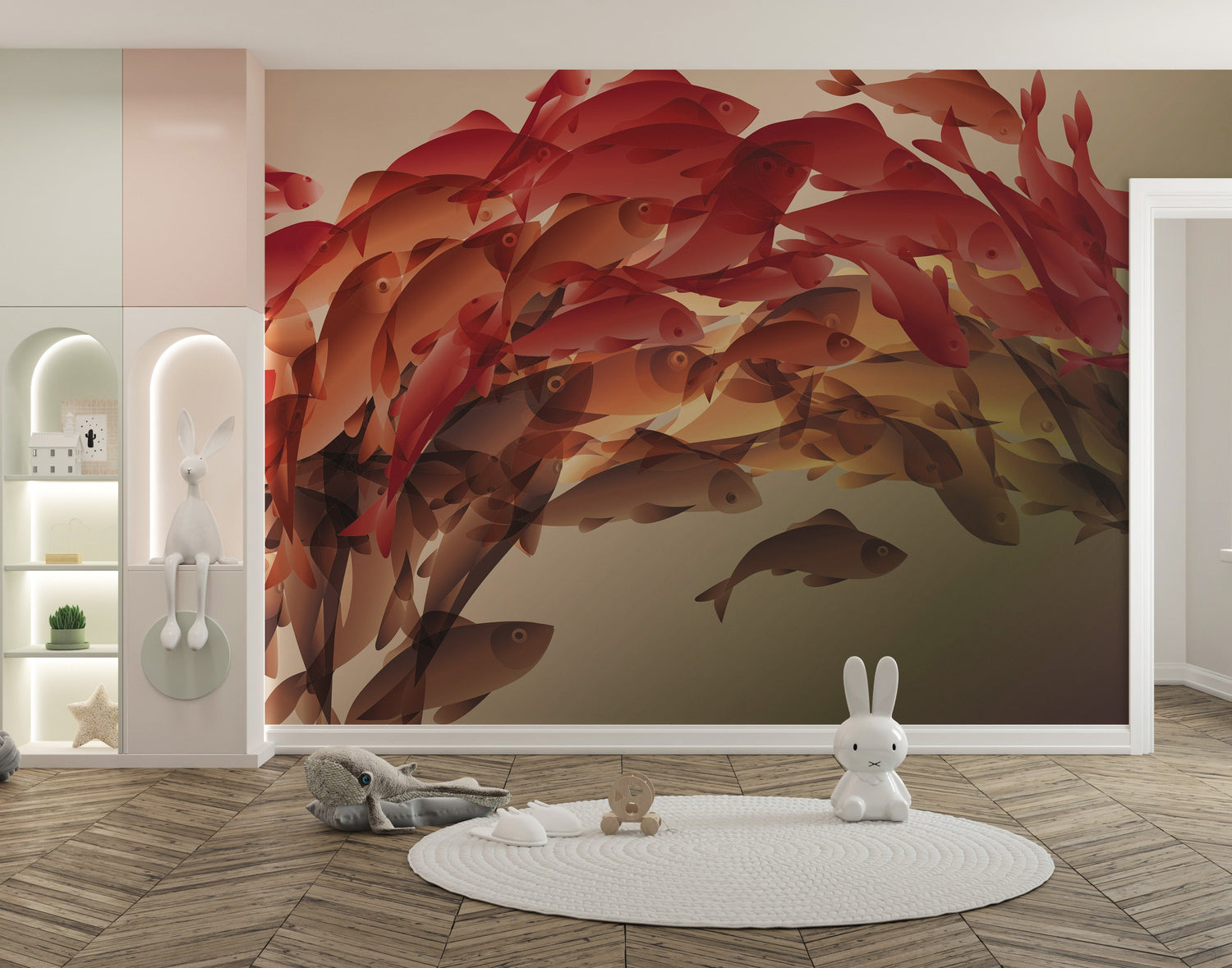 koi fish wallpaper mural with japanese koi pond and lily pads