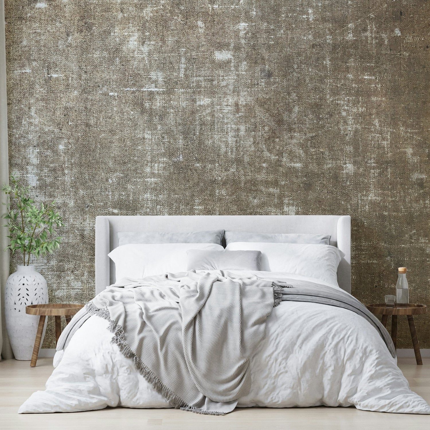 fabric wallpaper with woven linen texture mural on a feature wall