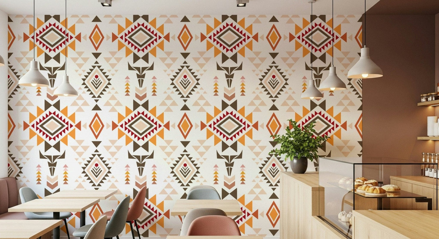 aztec wallpaper with bold geometric tribal diamond pattern in terracotta