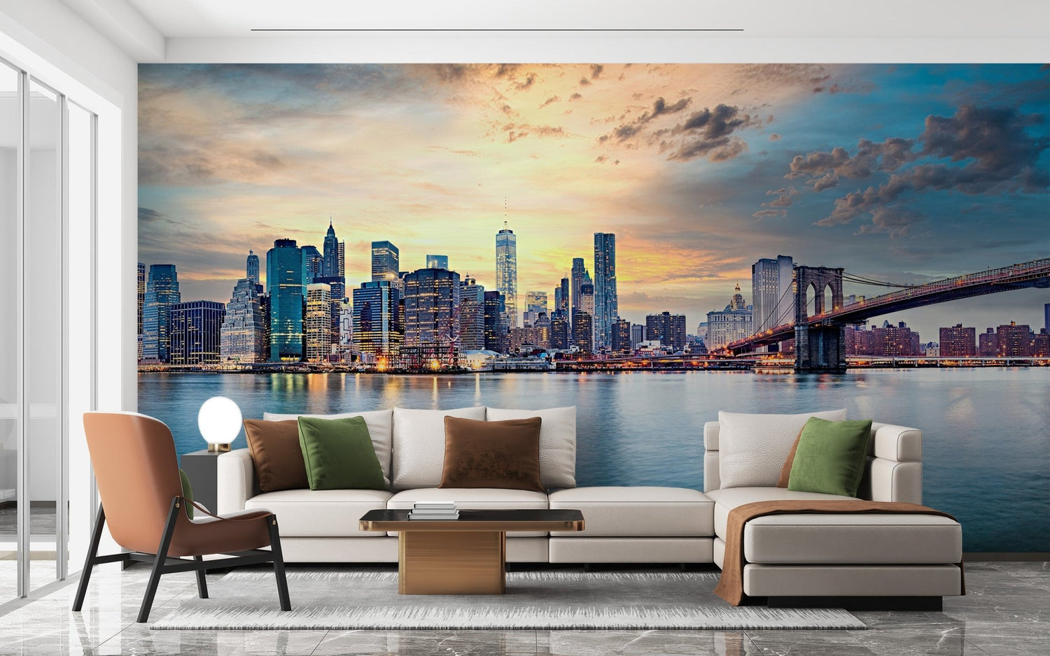 city wallpaper mural featuring a detailed, black and white downtown skyline.