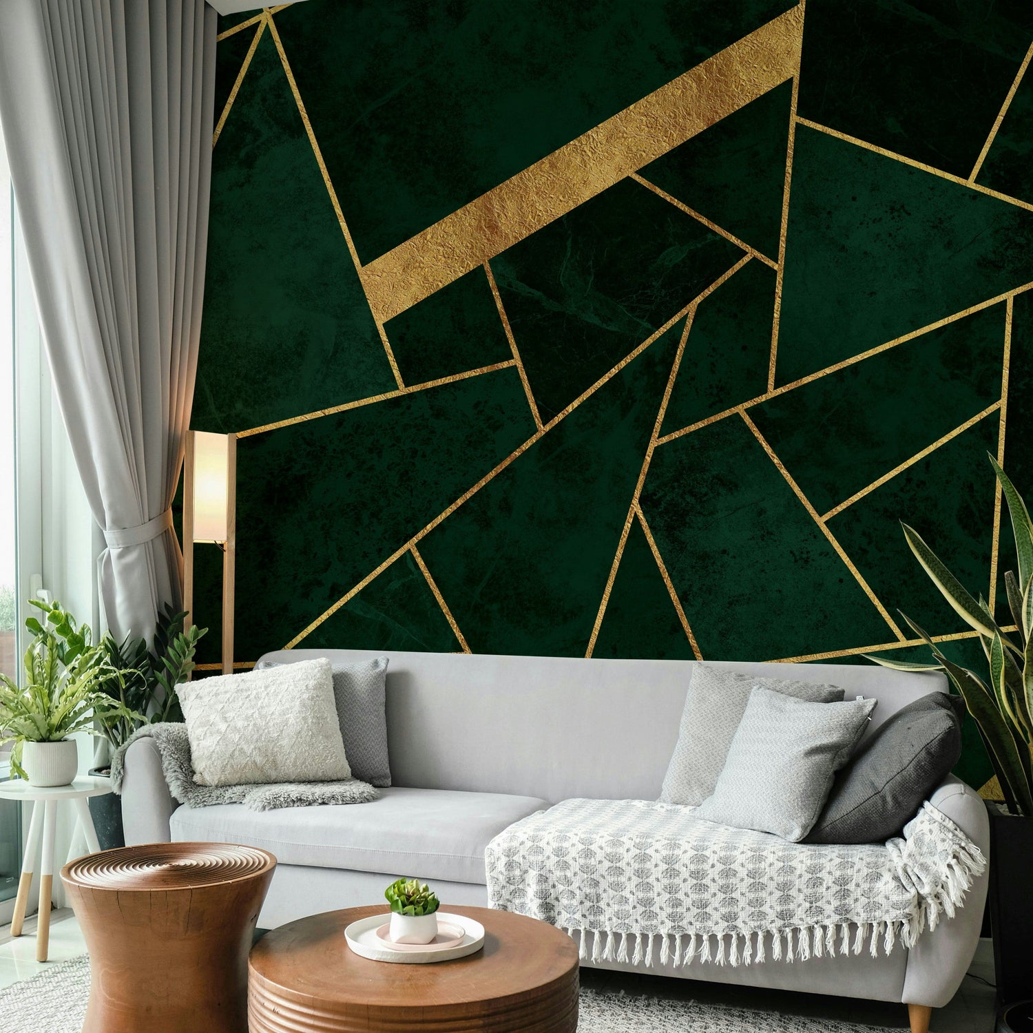 dark green wallpaper with forest and emerald tone murals