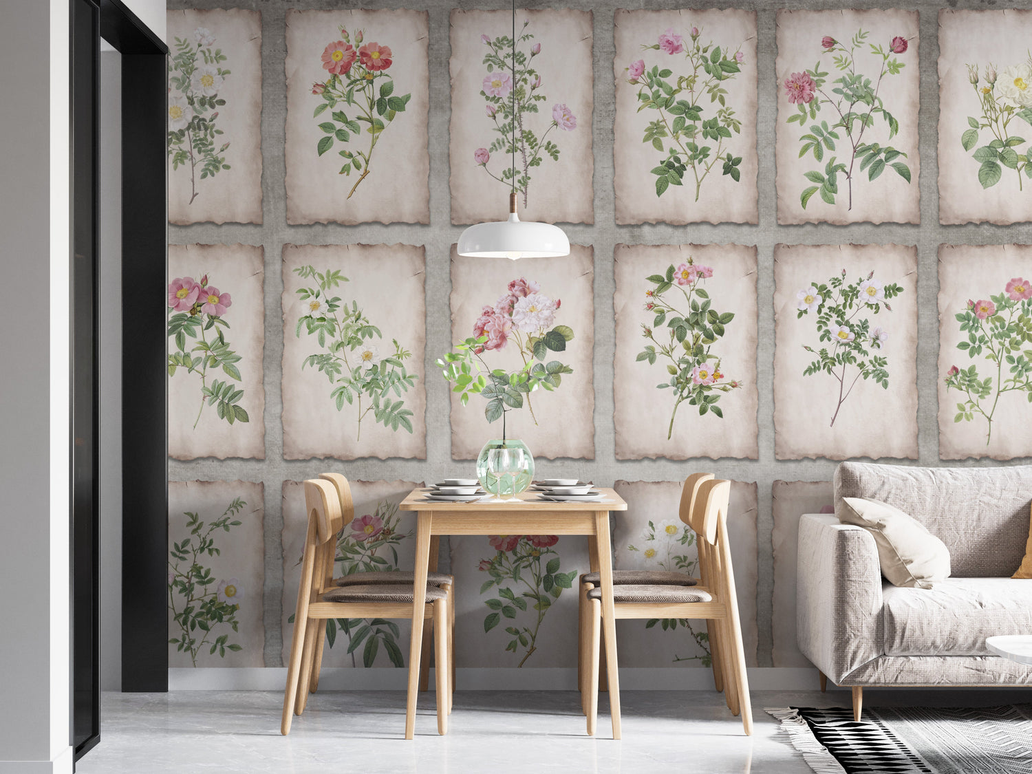framed wallpaper with molded panel and picture frame effect on a tonal wall