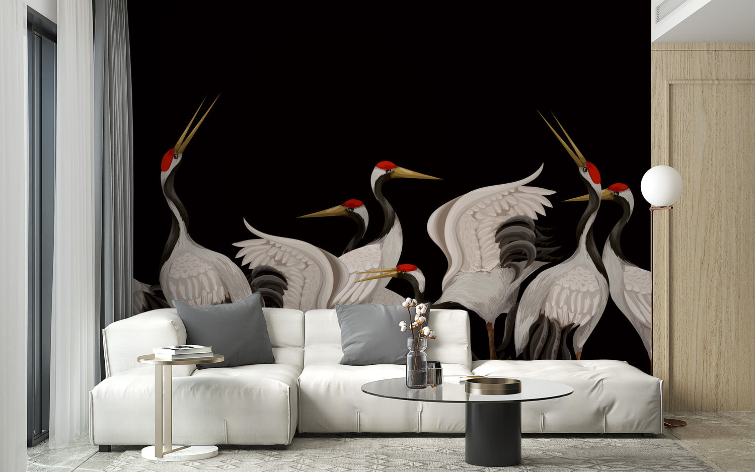 crane wallpaper with elegant japanese style bird murals for serene rooms