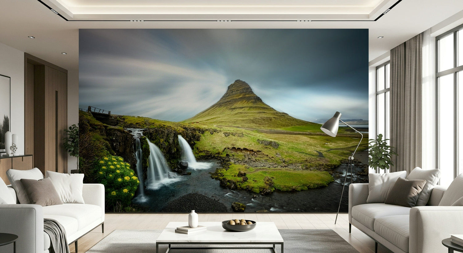 iceland wallpaper with nordic landscape and aurora mural