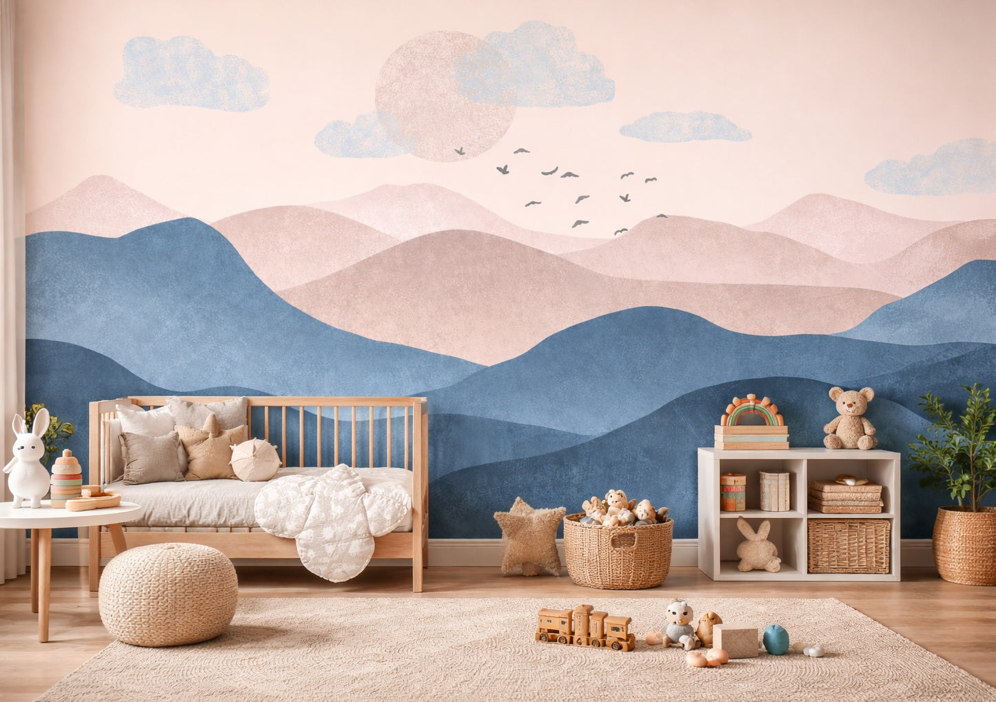 panoramic wallpaper with wide landscape mural scene