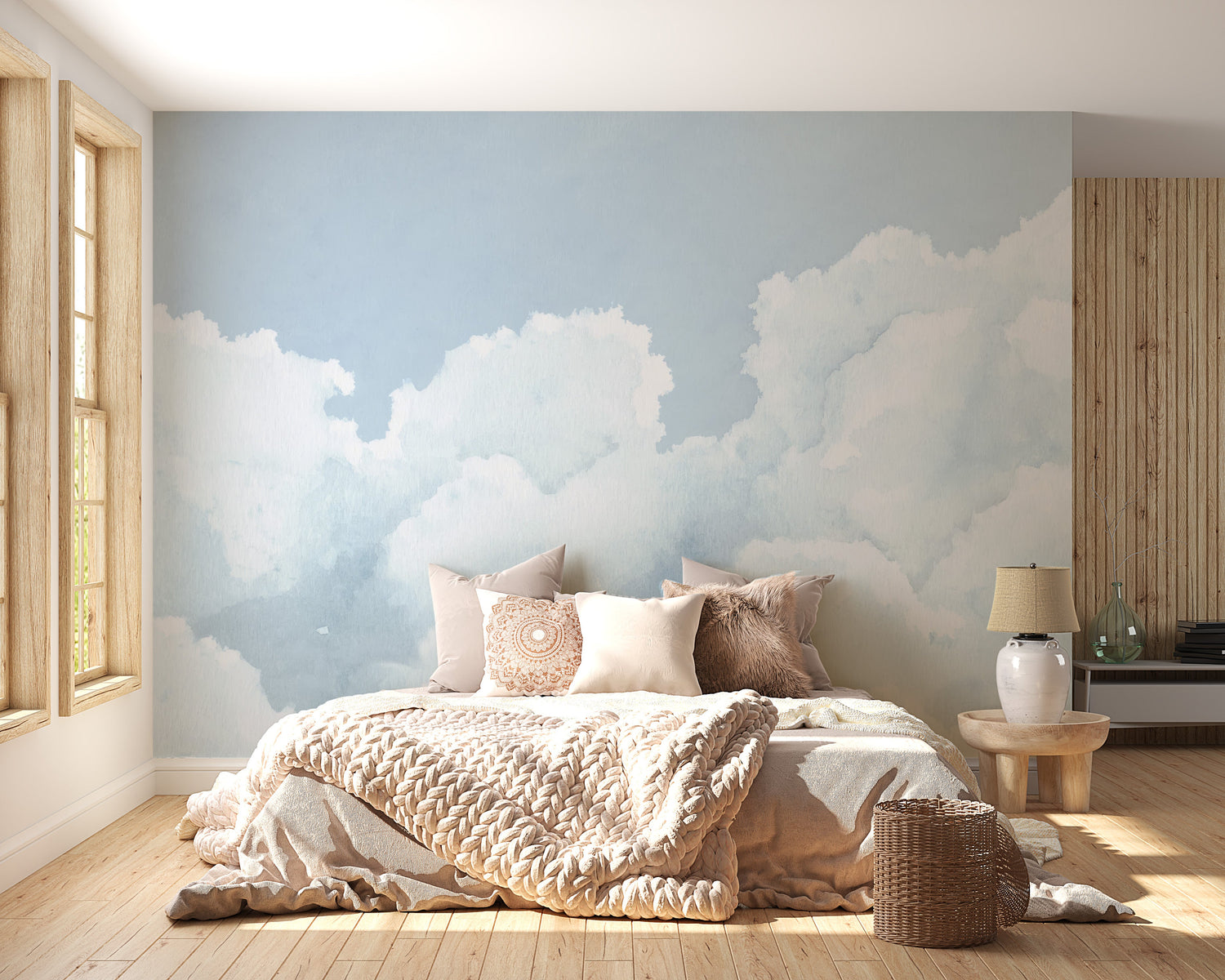 small room wallpaper mural with light airy space-expanding design
