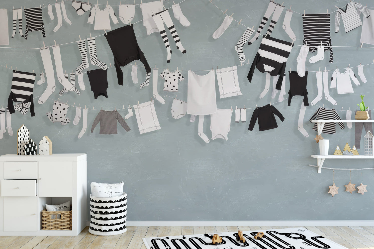 laundry room wallpaper with cheerful lemon and botanical murals