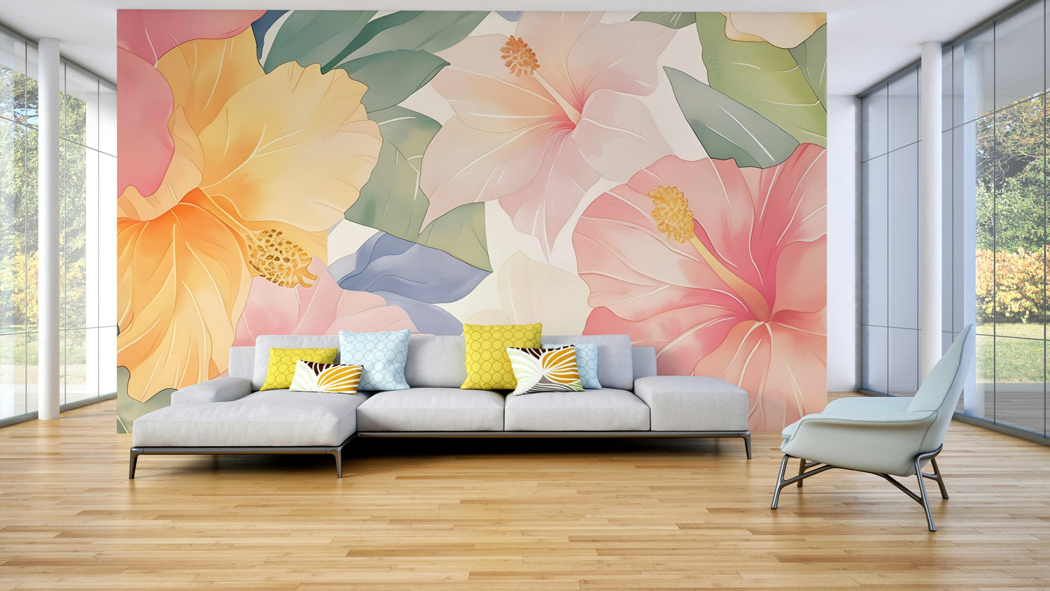 hibiscus wallpaper with tropical red and pink bloom murals