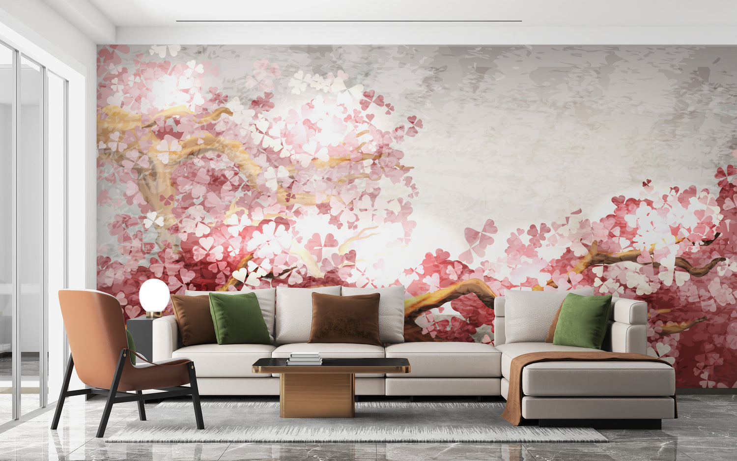 sakura wallpaper with pink japanese cherry blossom branches mural