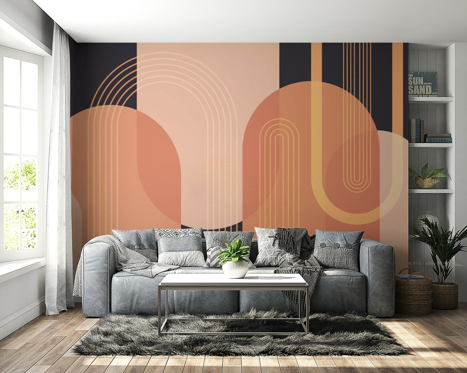 arches wallpaper with soft curved pattern on a modern feature wall