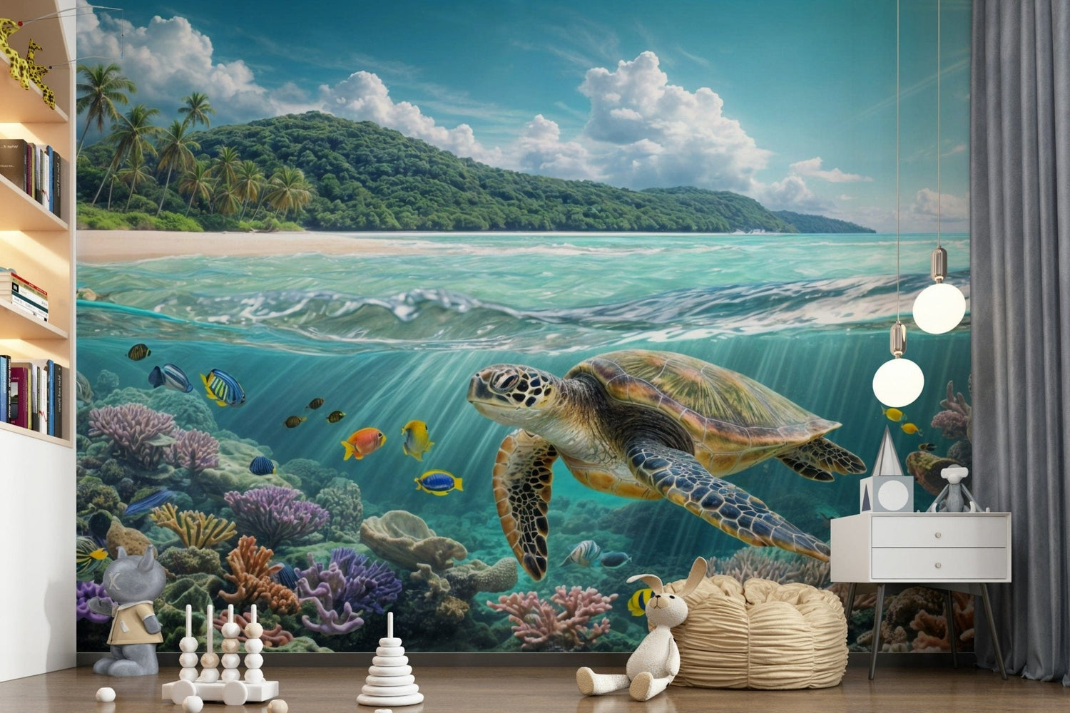 sea turtle wallpaper with underwater reef turtle mural