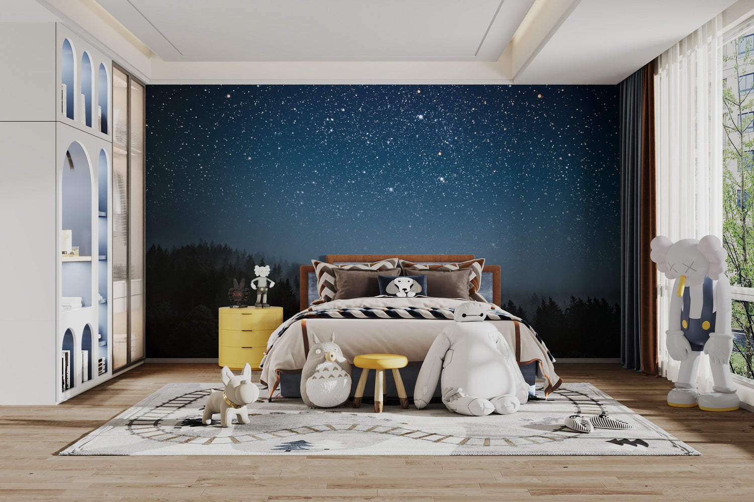 starry night wallpaper with deep blue night sky and stars mural