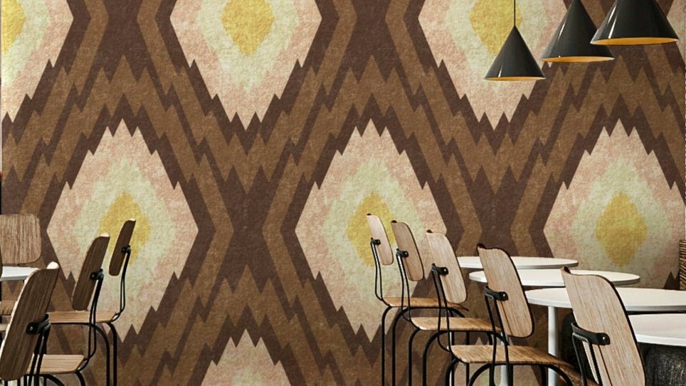 zigzag wallpaper with bold chevron pattern mural in warm tones
