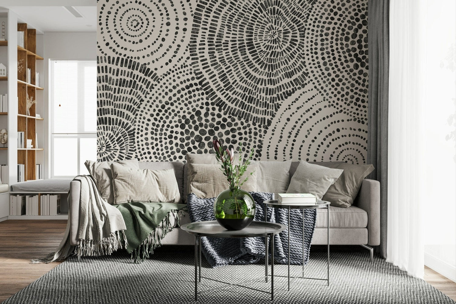 tribal wallpaper with mudcloth and ikat global pattern in earth tones