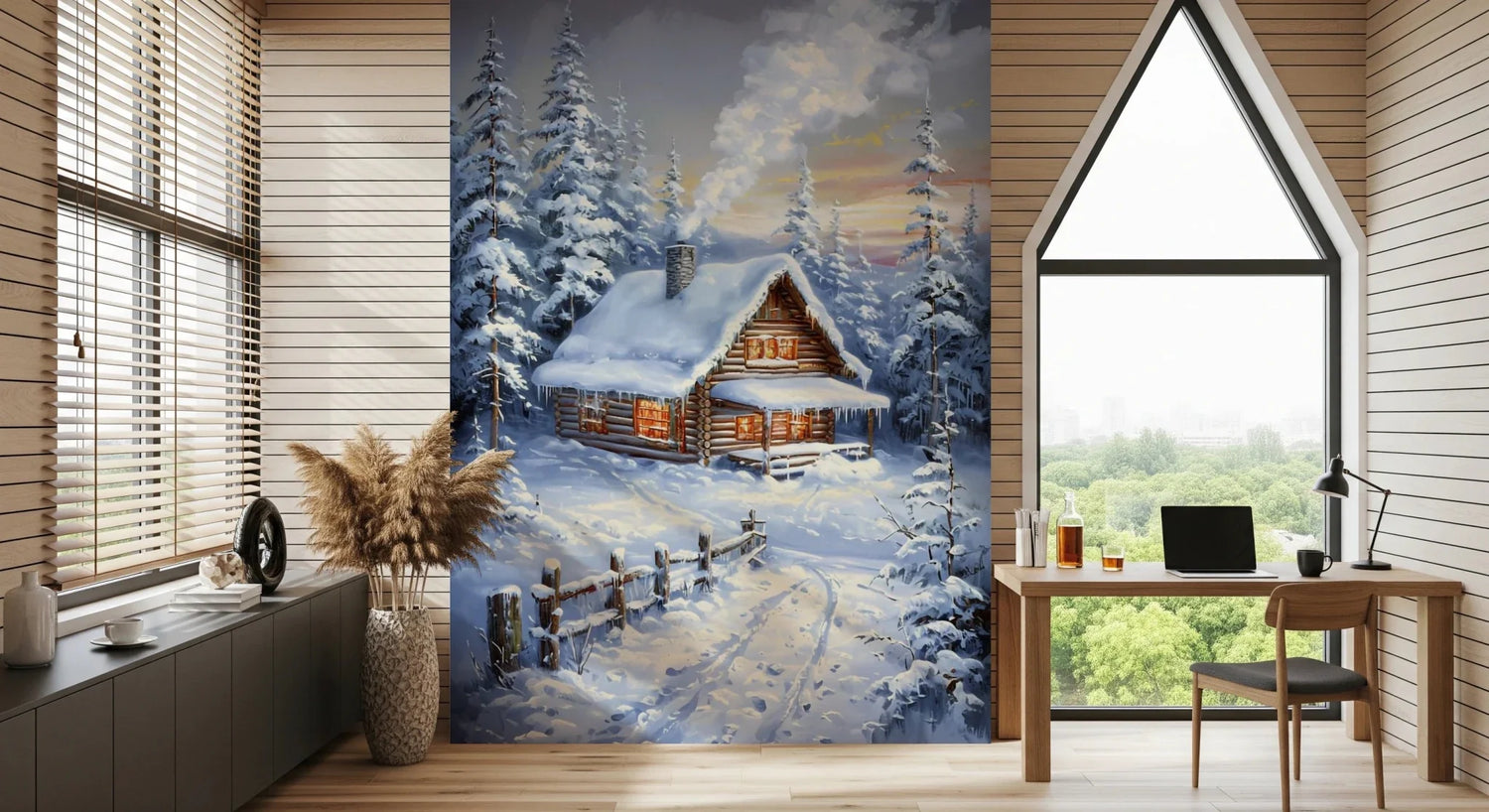 cabin wallpaper with warm log and lodge style murals for cozy rooms