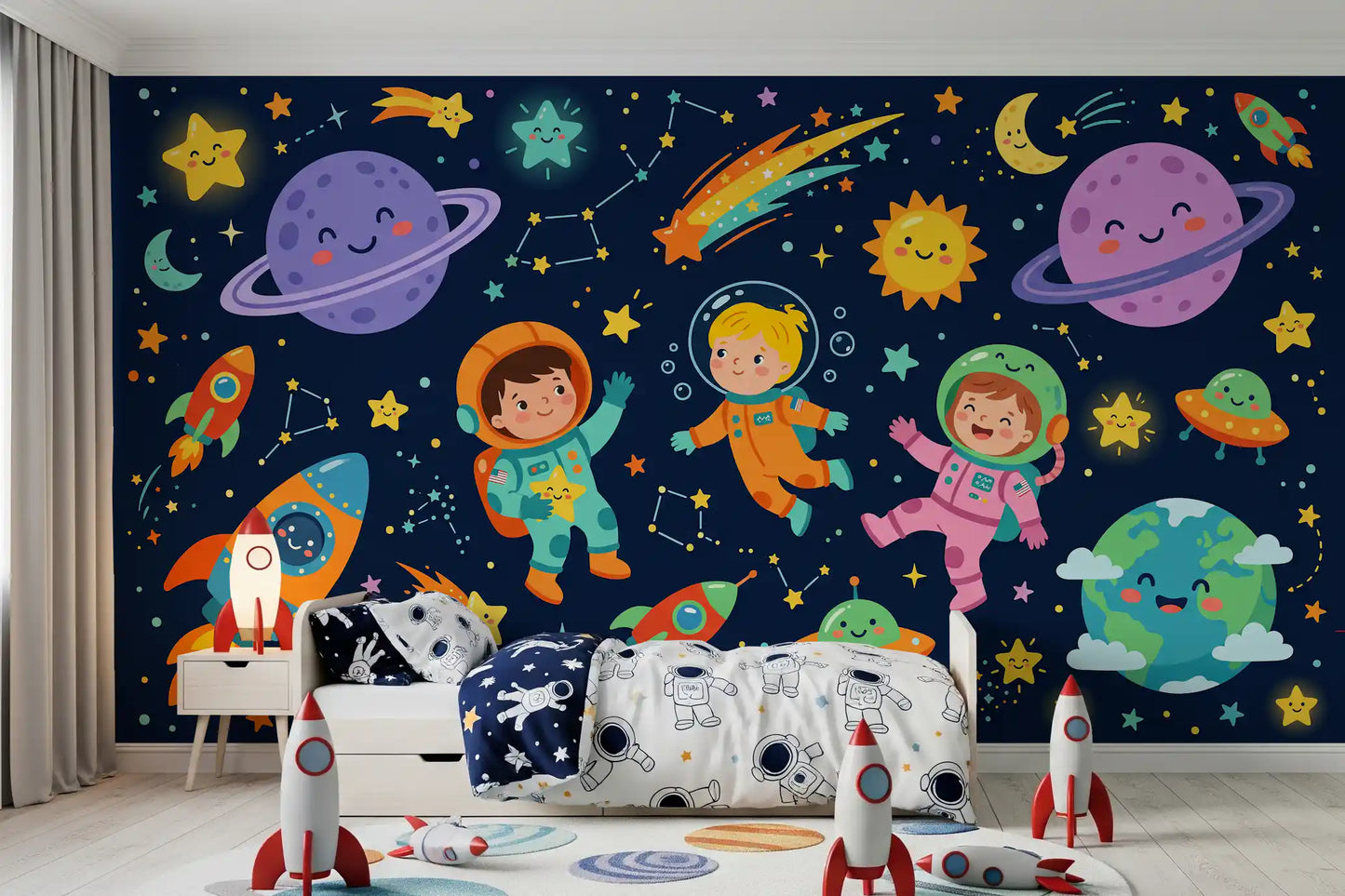 Pienten astronauttien avaruusseikkailu – seinämaalaus