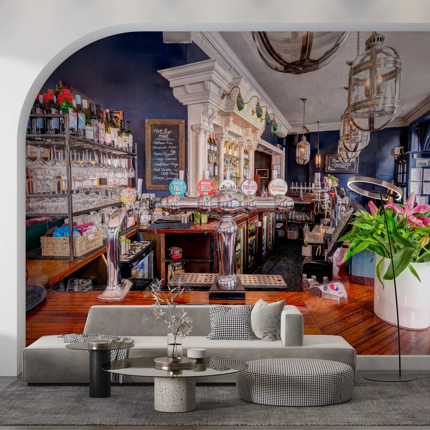 Murale da parete «Rifugio da bar domestico artigianale in mogano»