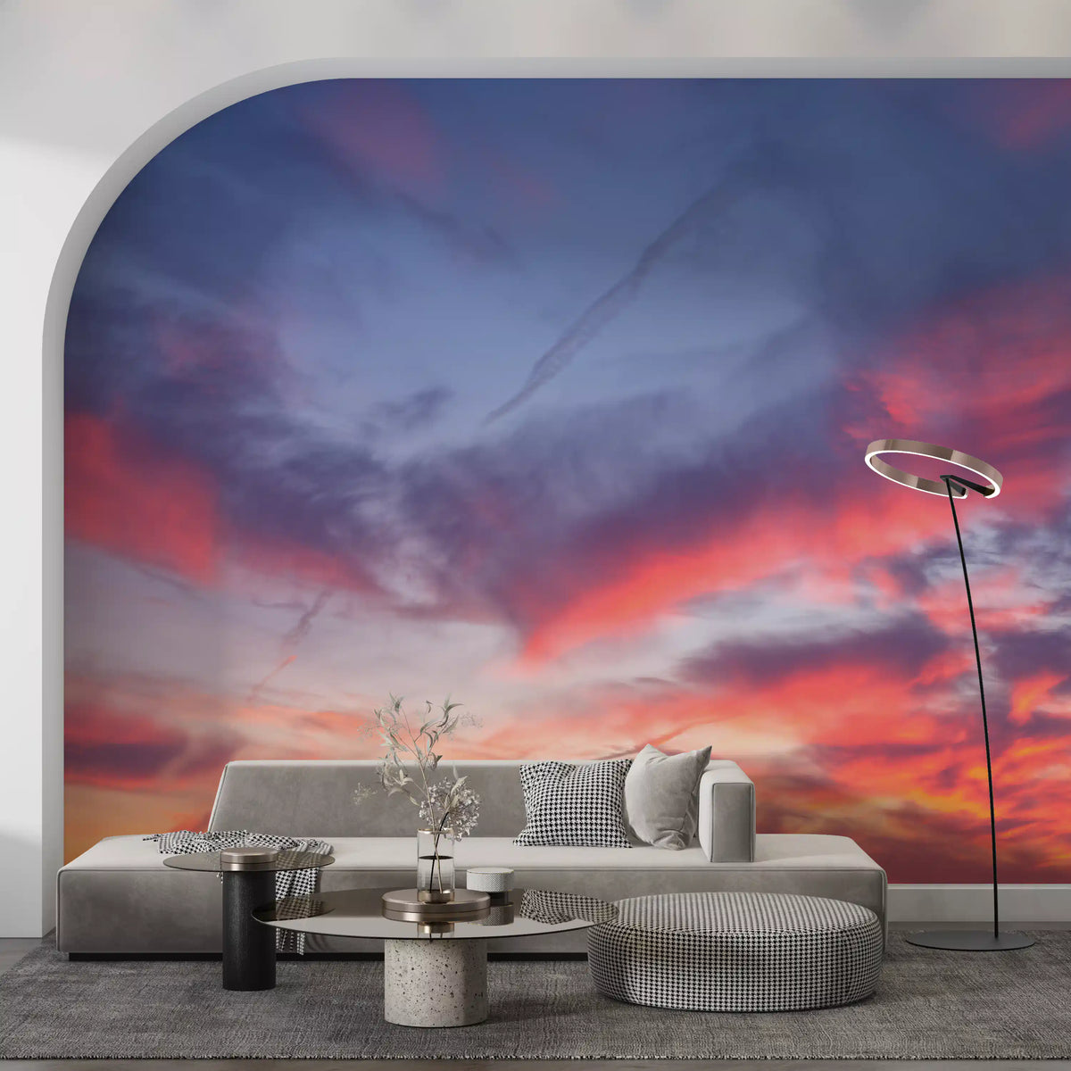 Vægmaleri med kunstnerisk skymotiv i skumringen