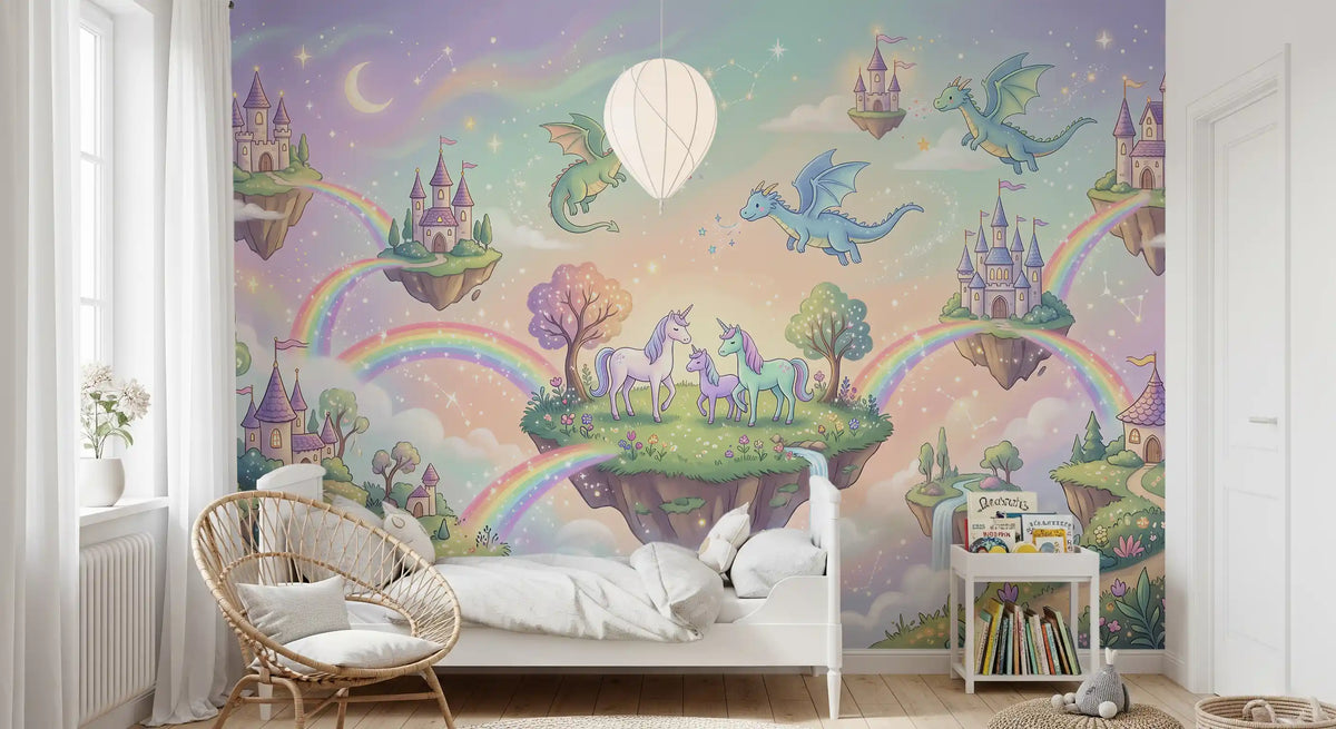 Mural de pared de Islas Flotantes Mágicas y Amigos Míticos