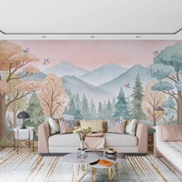 Fresque murale représentant un sentier forestier enchanteur dans les bois