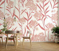 Light pink spring bloom wallpaper in a cozy bedroom