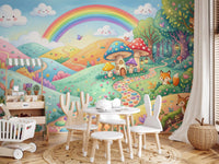 Papier peint panoramique mural « Prairie enchantée, royaume des animaux »