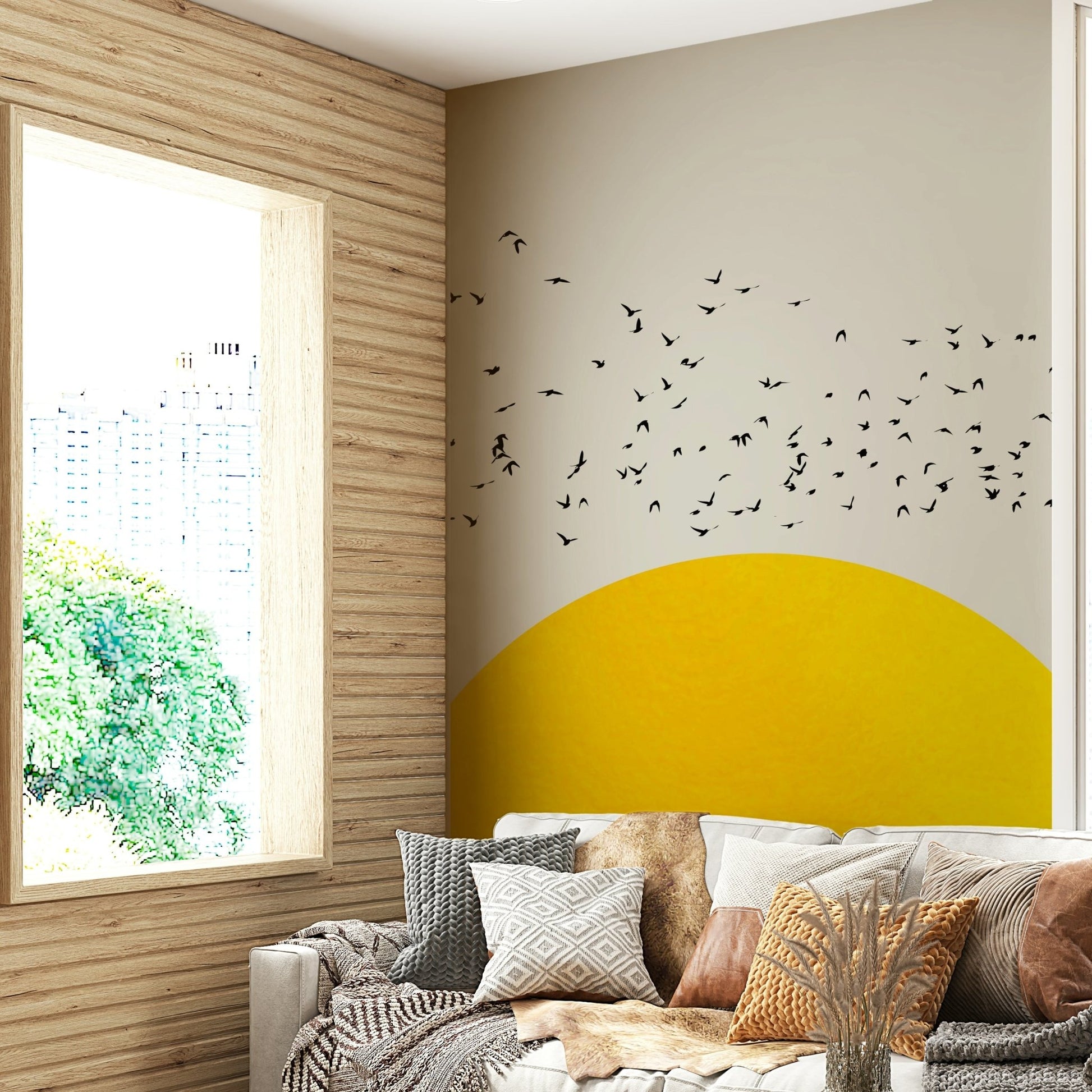 Features a large number of birds, possibly appearing as a flock or numerous individual birds.
