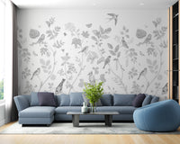 Subtle bird wallpaper with classic sketches