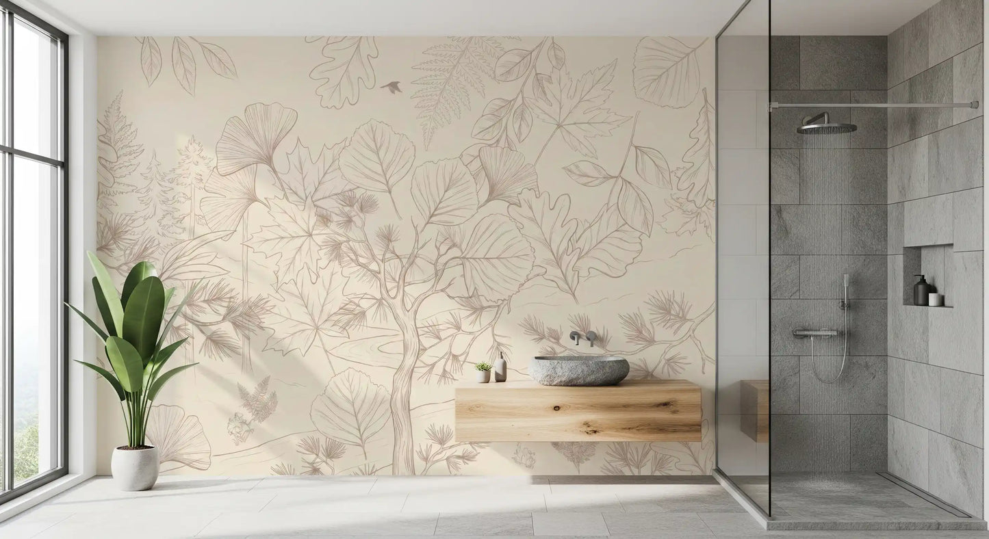 Fresque murale représentant une esquisse de forêt paisible