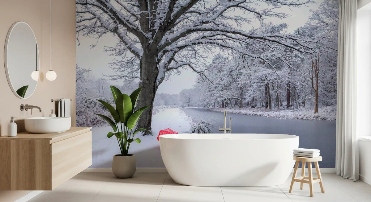 Fresque murale « Canal gelé, féerie hivernale »