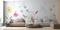 Artistic bloom and bird wallpaper mural for walls