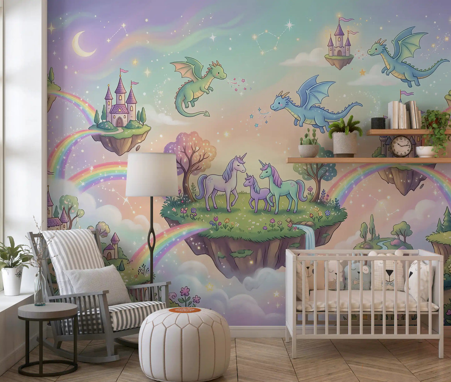 Mural de pared de Islas Flotantes Mágicas y Amigos Míticos