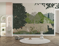 Playful jungle animals wallpaper mural