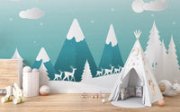 Turquoise Color Snowpeaks Wallpaper Mural - Giffywalls