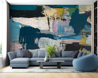 Color Texture Mural brings vibrancy to living room decor.