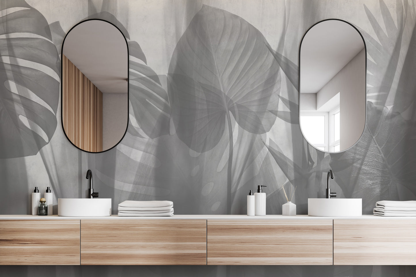 Chic botanical wallpaper with soft leaf silhouettes
