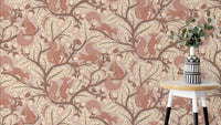 Squirrel perched on an oak branch wallpaper design

