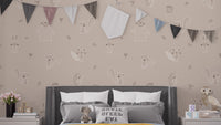 Beige baby forest friends wallpaper for a cozy nursery.
