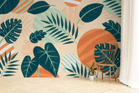 Green Orange Beige Leaves Wallpaper Mural - Giffywalls