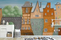 Playful city wallpaper for children’s rooms
