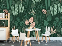 Sophisticated Jade Green Leaf Pattern Wallpaper
