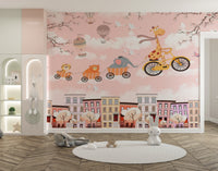 Hot air balloons and animals kids' mural
