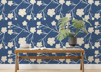 Navy Blue Modern Flower Buds Bush Wallpaper for a fresh look
