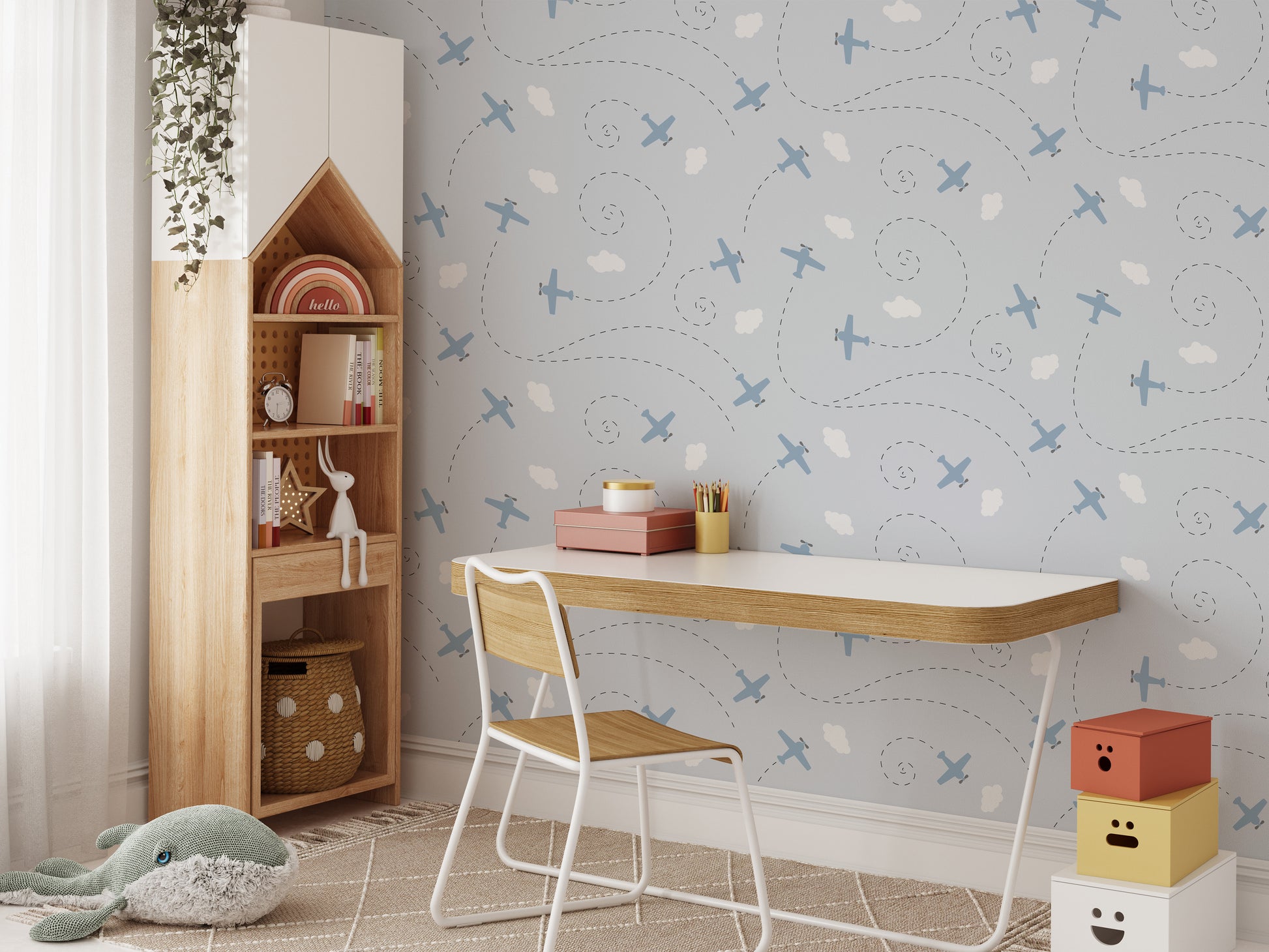 Decorative plane pattern wallpaper with trails
