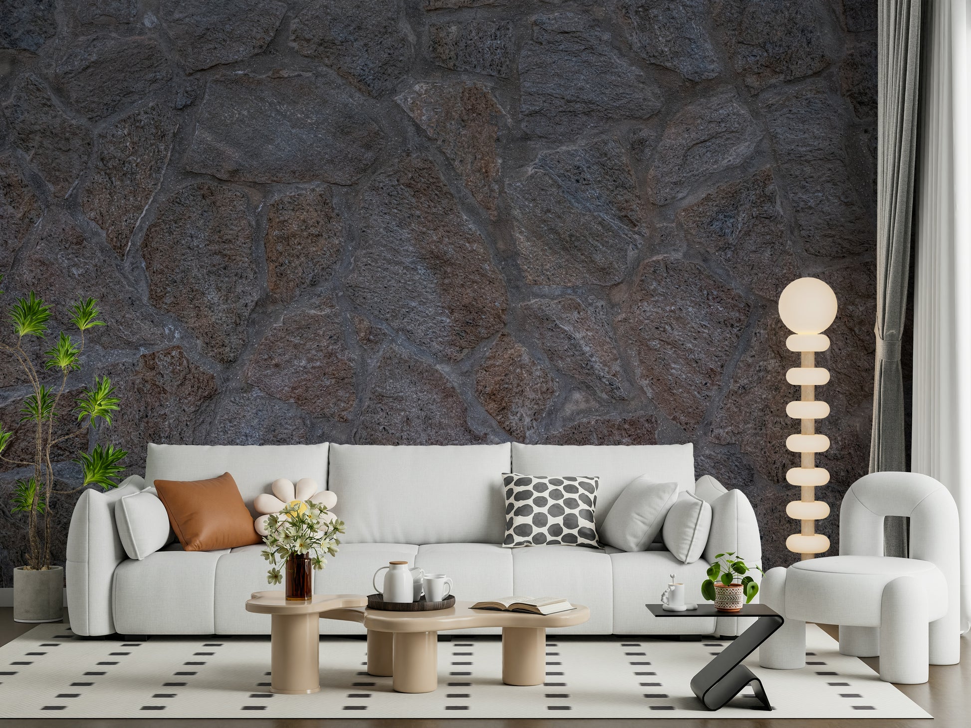 A contemplative textured rock wallpaper mural for a feature wall.

