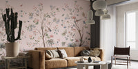 Floral Chinoiserie Wallpaper in Pink
