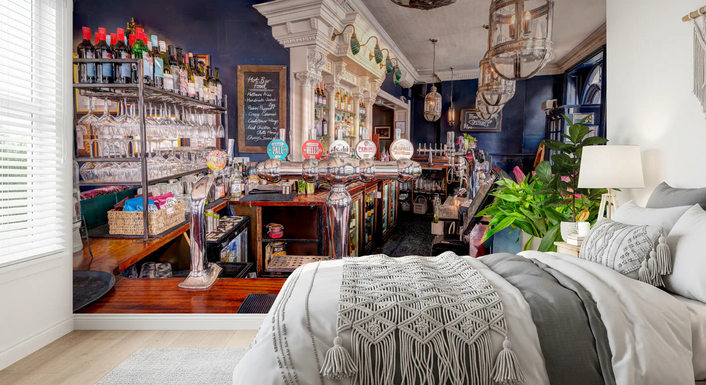 Murale da parete «Rifugio da bar domestico artigianale in mogano»