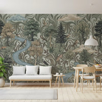 Misty Forest River Escape Wall Mural