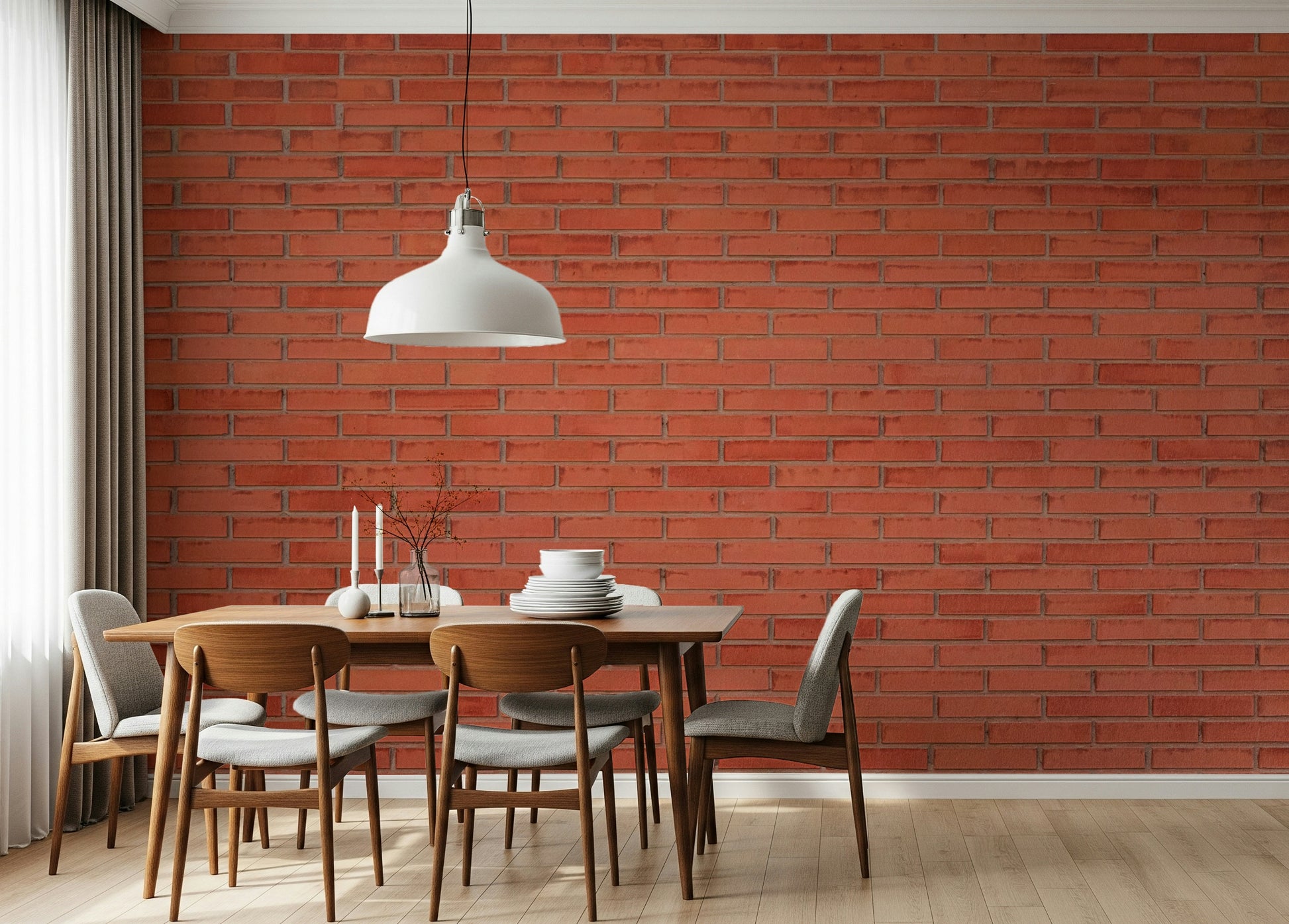 An artistic realistic brick mural on textured wallpaper.

